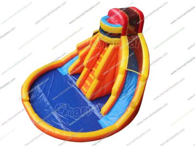 orange inflatable backyard water slide with pool