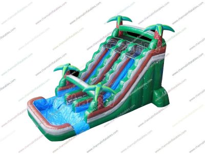 green tropical inflatable water slide