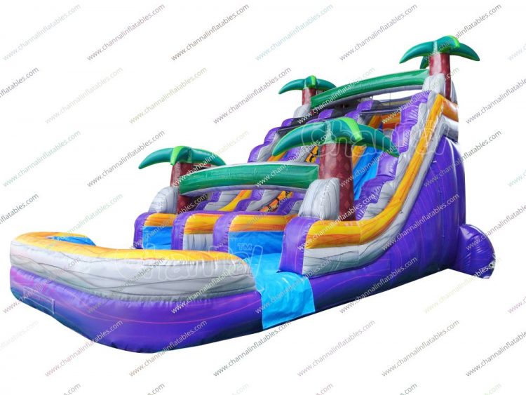 purple tropical inflatable water slide for sale