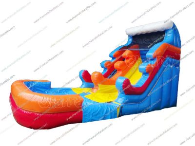 wave theme multi use inflatable wet/dry slide