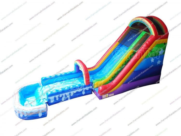 rainbow inflatable water slide with pool