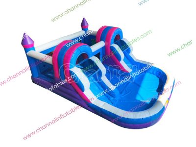 small dual water slide with pool