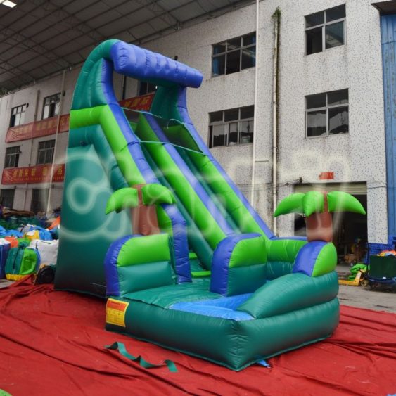 palm tree curved inflatable water slide