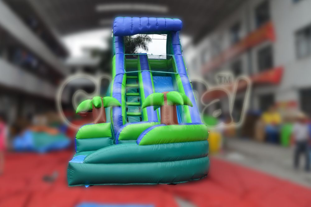 inflatable water slide with palm trees