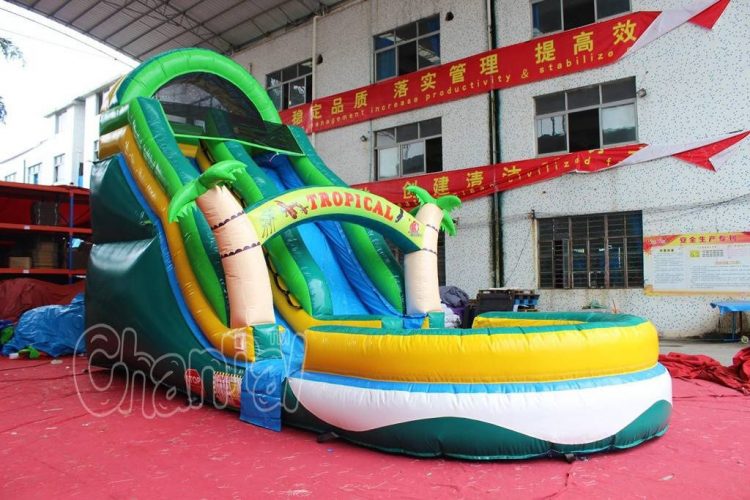 tropical inflatable water slide with pool