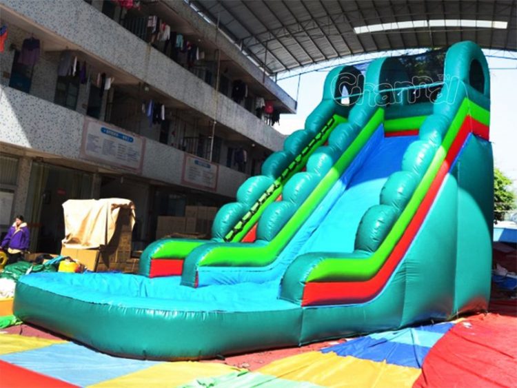 cyan tropical inflatable water slide